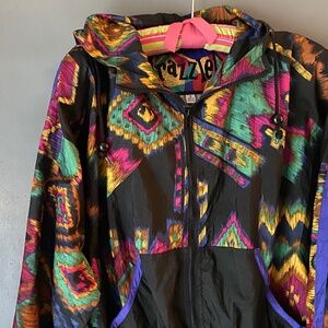 VINTAGE womens S colorful aztec workout windbreaker 90s running retro jacket